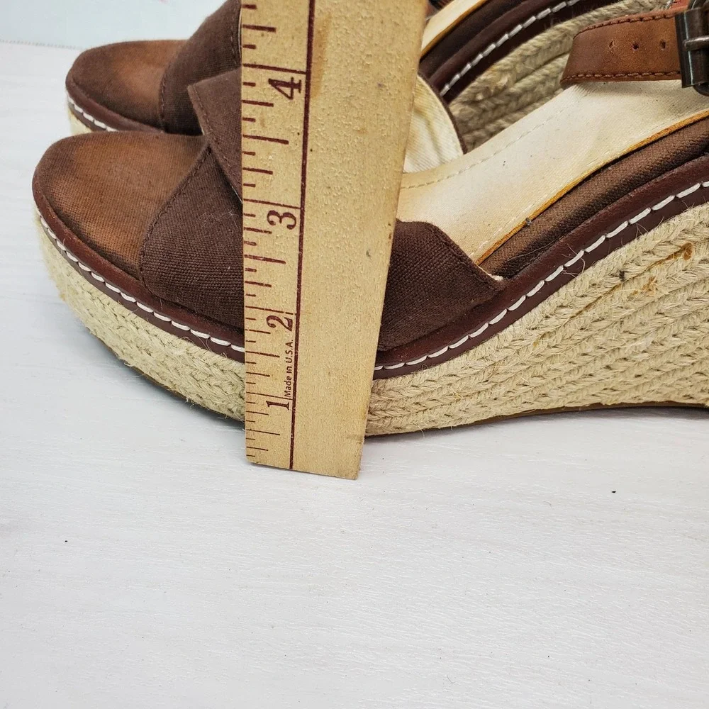 Lands End Canvas 1963 Brown Espradille Sandals Open Toe Wedge Heel Size 8 B